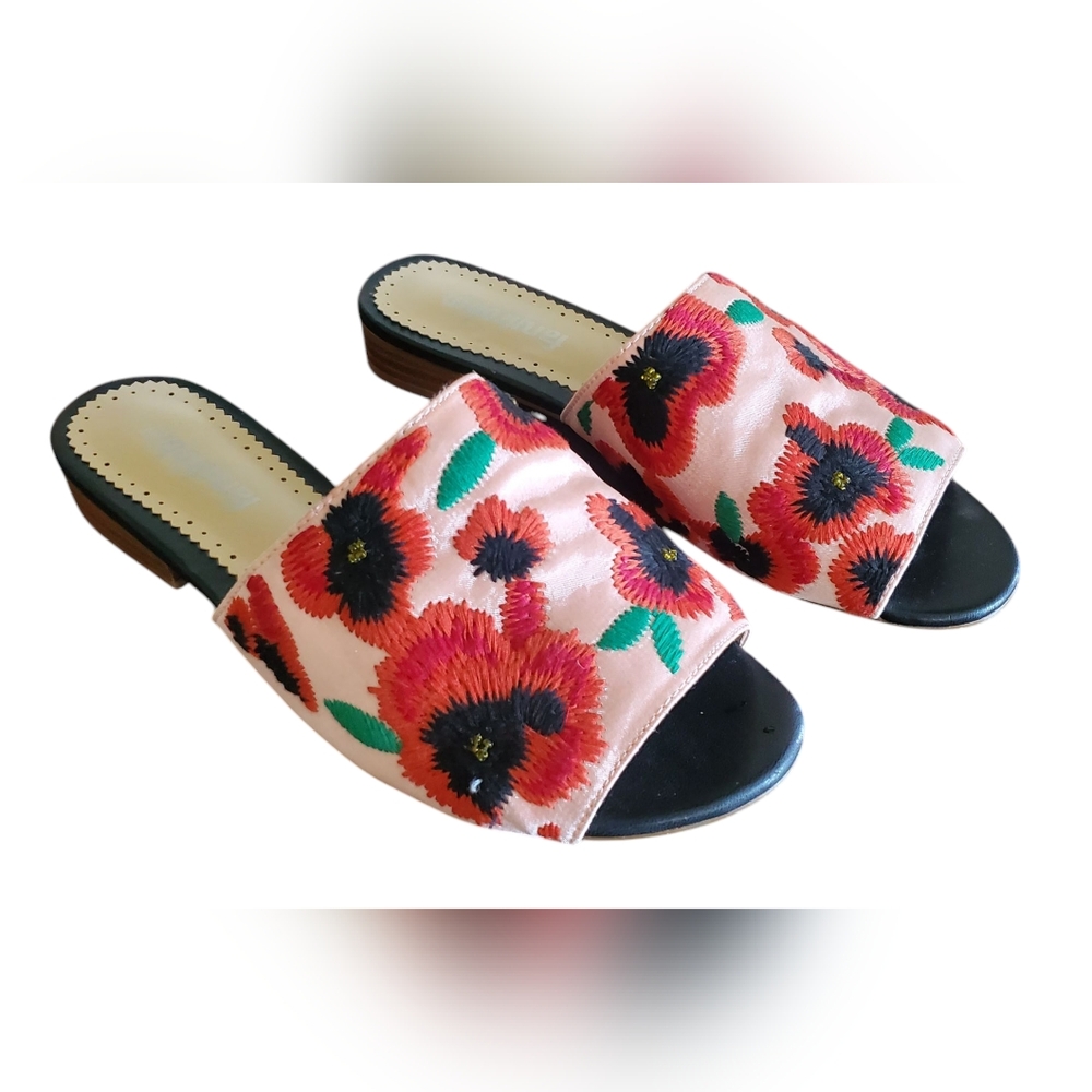 Farylrobin Antigone Slides Anthropologie Embroidered Sz 7M Womens Loafers Floral
